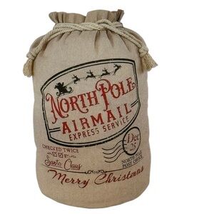 Extra Large fabric Santa sack tan canvas rope drawstring bag north pole air mail